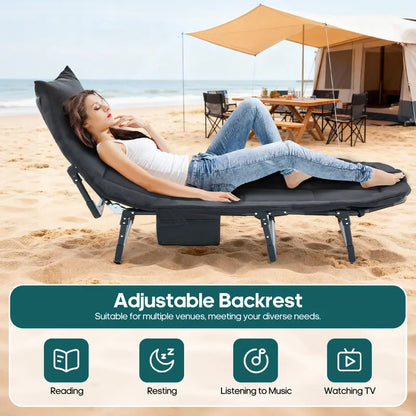 JIOABL Adjustable Camping Cot for Adults, Portable Folding Bed with 6 Reclining Positions for Outdoor Use