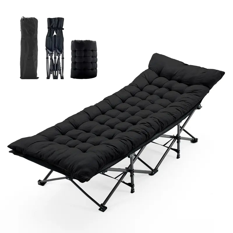 JIOABL Adjustable Camping Cot for Adults, Portable Folding Bed with 6 Reclining Positions for Outdoor Use