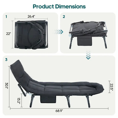 JIOABL Adjustable Camping Cot for Adults, Portable Folding Bed with 6 Reclining Positions for Outdoor Use