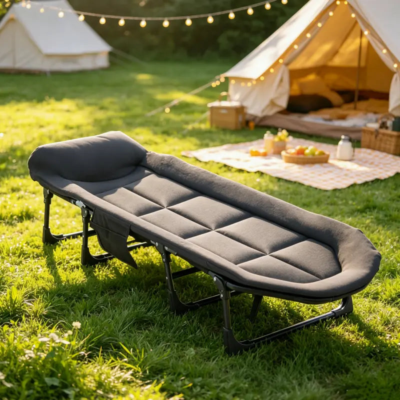 JIOABL Adjustable Camping Cot for Adults, Portable Folding Bed with 6 Reclining Positions for Outdoor Use