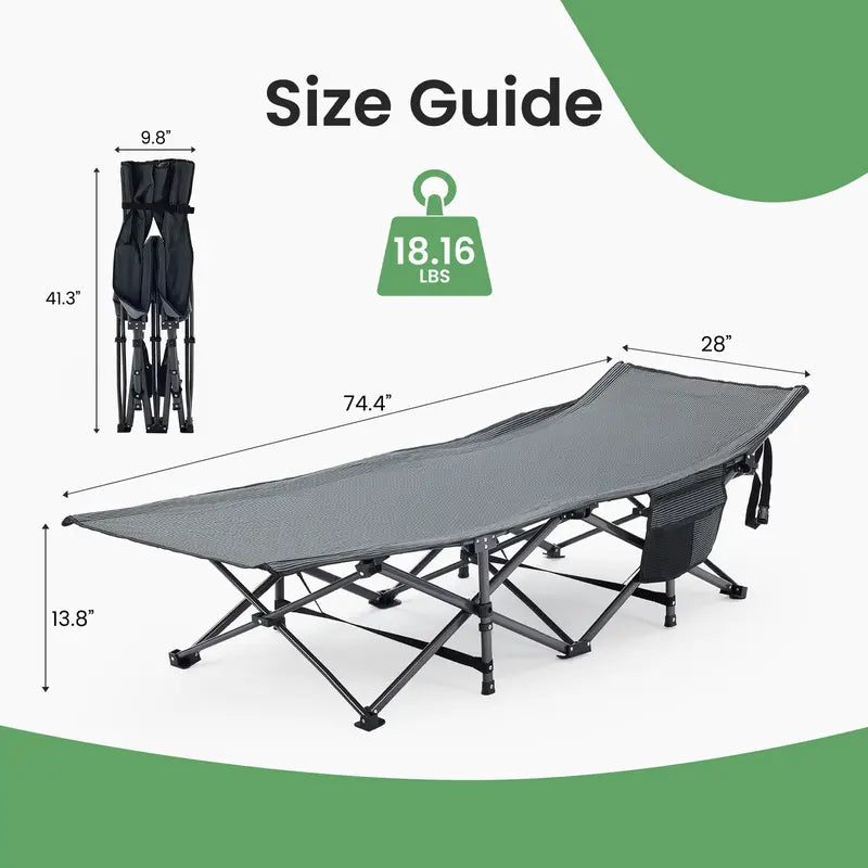 JIOABL Adjustable Camping Cot for Adults, Portable Folding Bed with 6 Reclining Positions for Outdoor Use