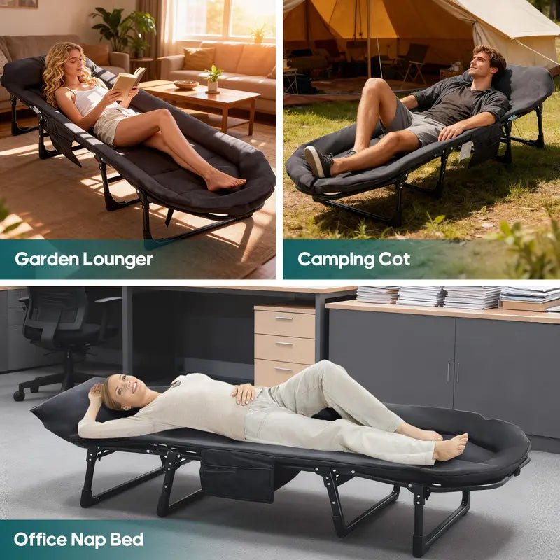 JIOABL Adjustable Camping Cot for Adults, Portable Folding Bed with 6 Reclining Positions for Outdoor Use